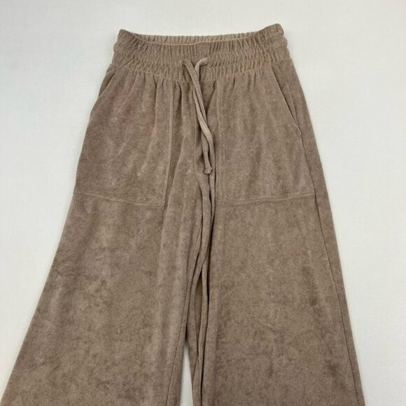 Zenana Wide Leg Comfy Pants Women's S Tan High Rise Drawstring Pockets Velour - Picture 7 of 10